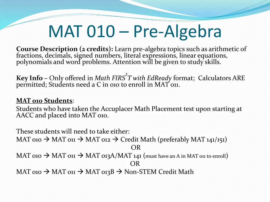 mat 010 pre algebra