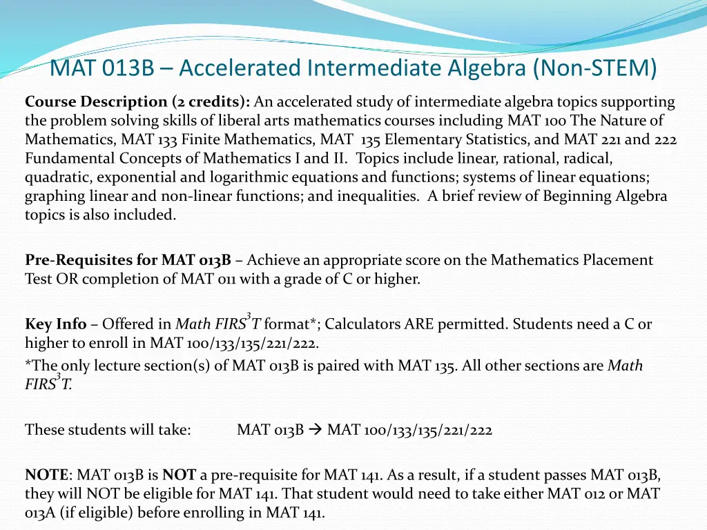 mat 013b accelerated intermediate algebra non stem