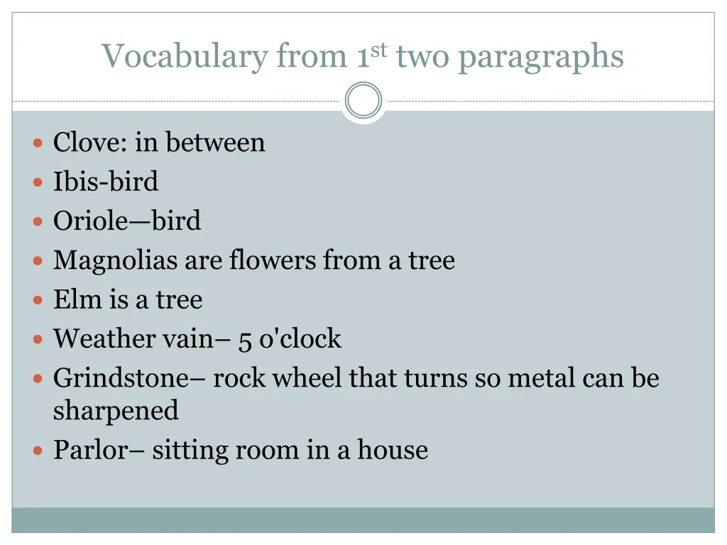 vocabulary from 1 st two paragraphs