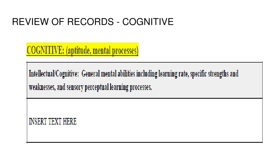 review of records cognitive