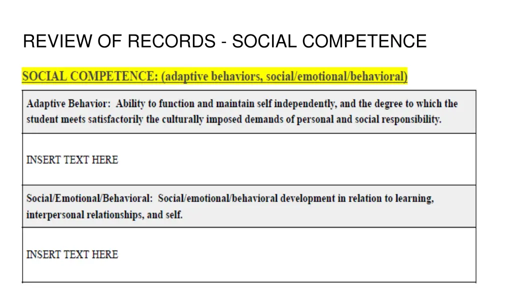 review of records social competence