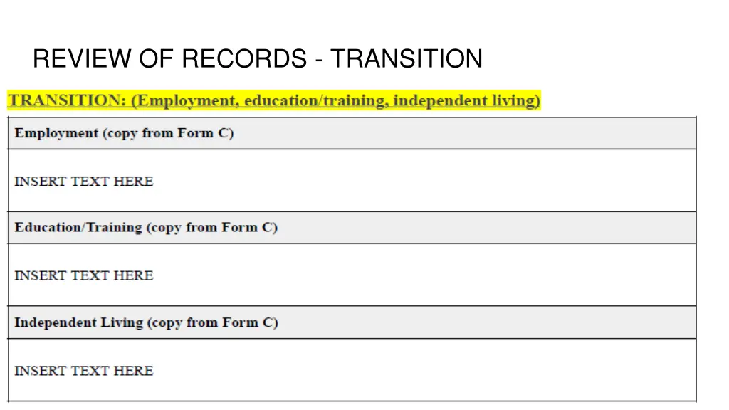 review of records transition