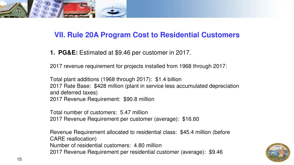 vii rule 20a program cost to residential customers