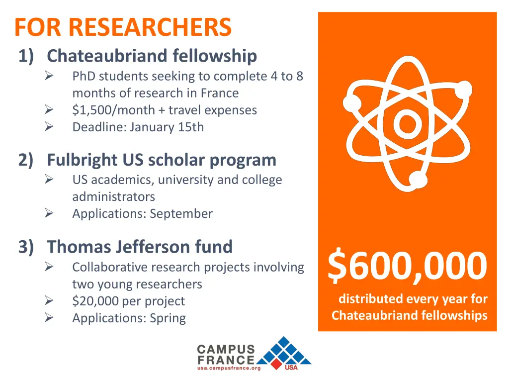 for researchers 1 chateaubriand fellowship