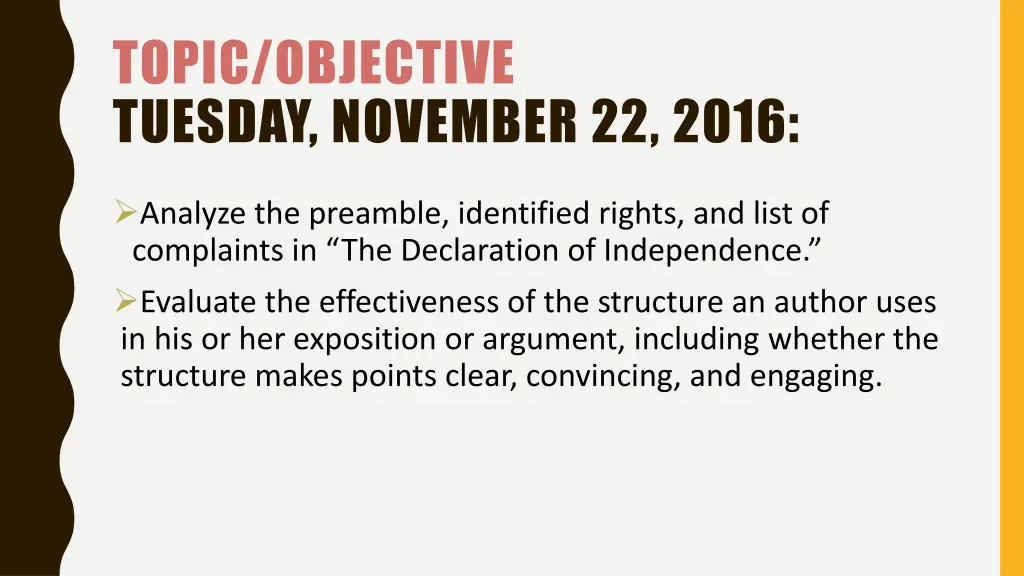 topic objective tuesday november 22 2016