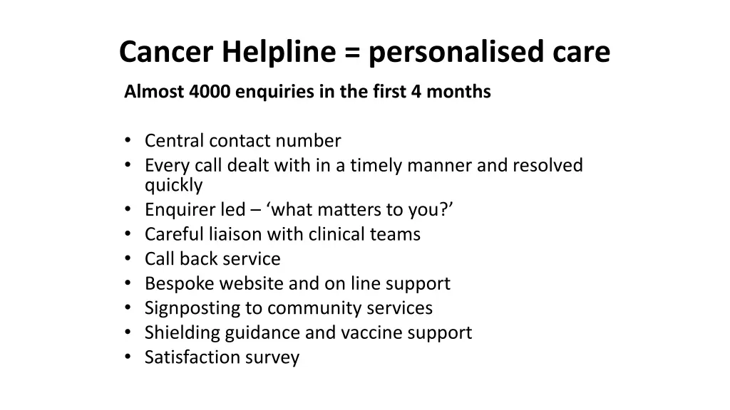 cancer helpline personalised care