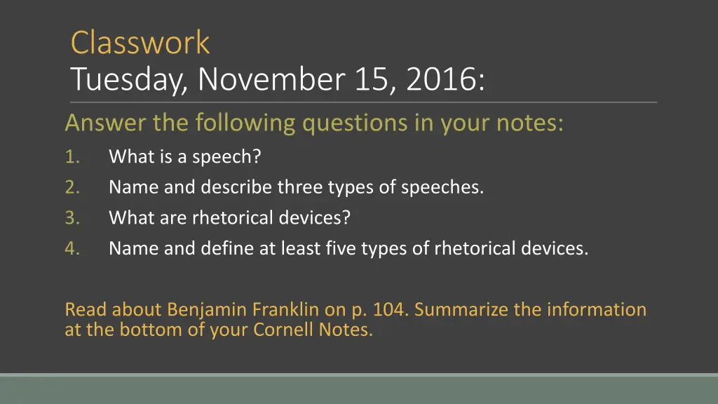 classwork tuesday november 15 2016 answer