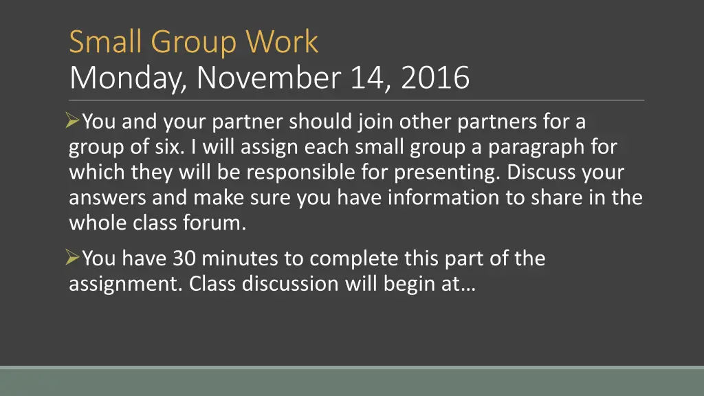 small group work monday november 14 2016