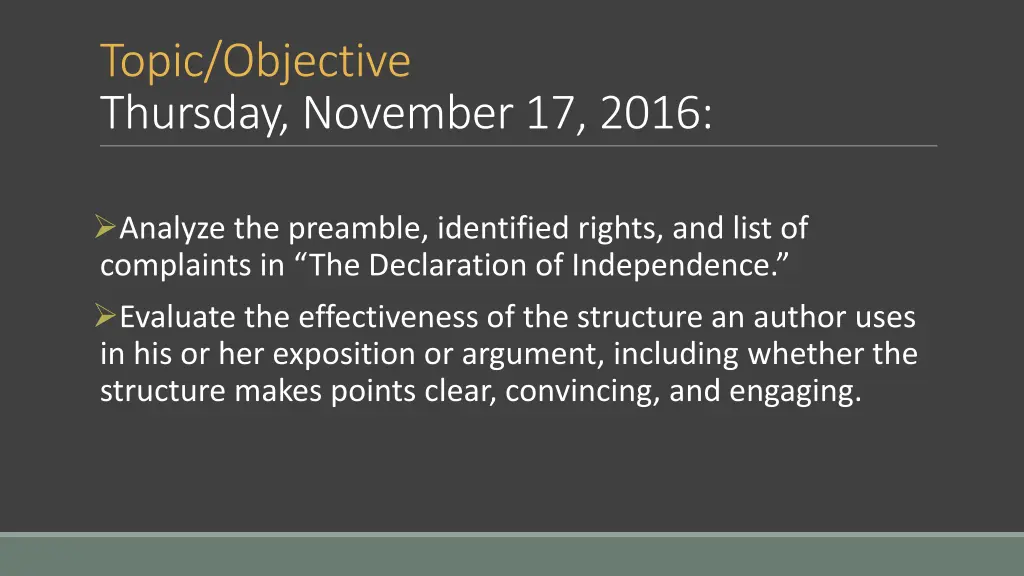 topic objective thursday november 17 2016