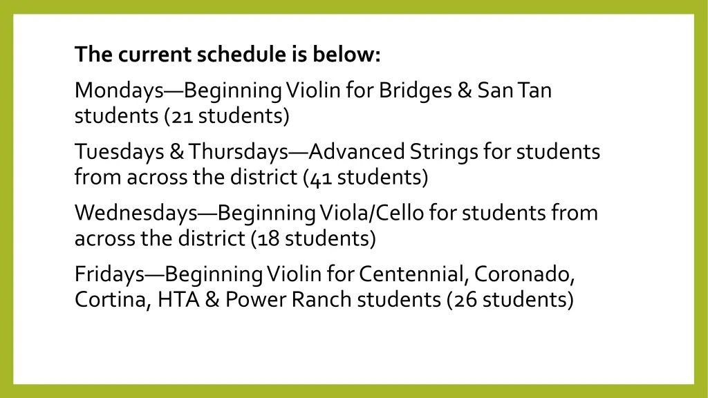 the current schedule is below