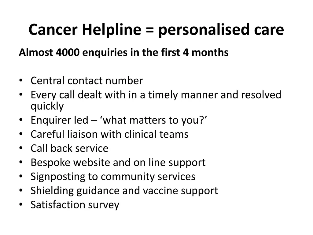 cancer helpline personalised care