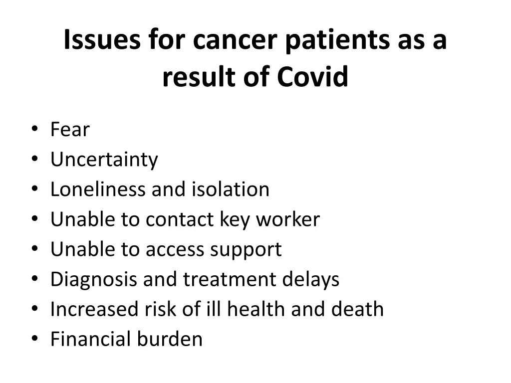 issues for cancer patients as a result of covid