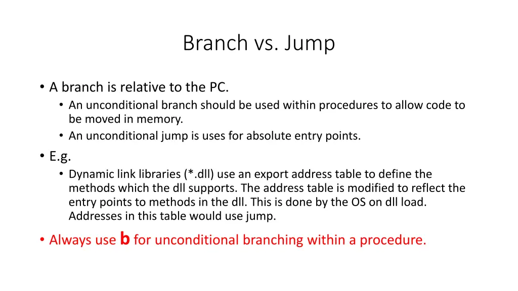 branch vs jump