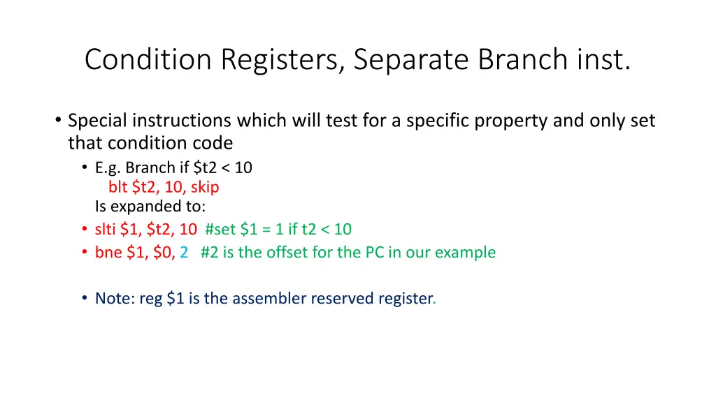 condition registers separate branch inst