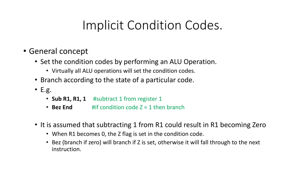 implicit condition codes