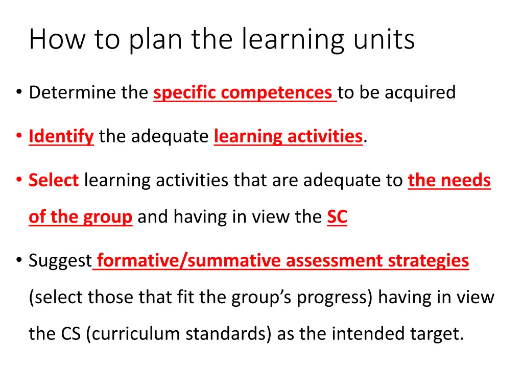 how to plan the learning units