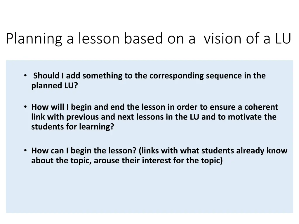 planning a lesson based on a vision of a lu 1