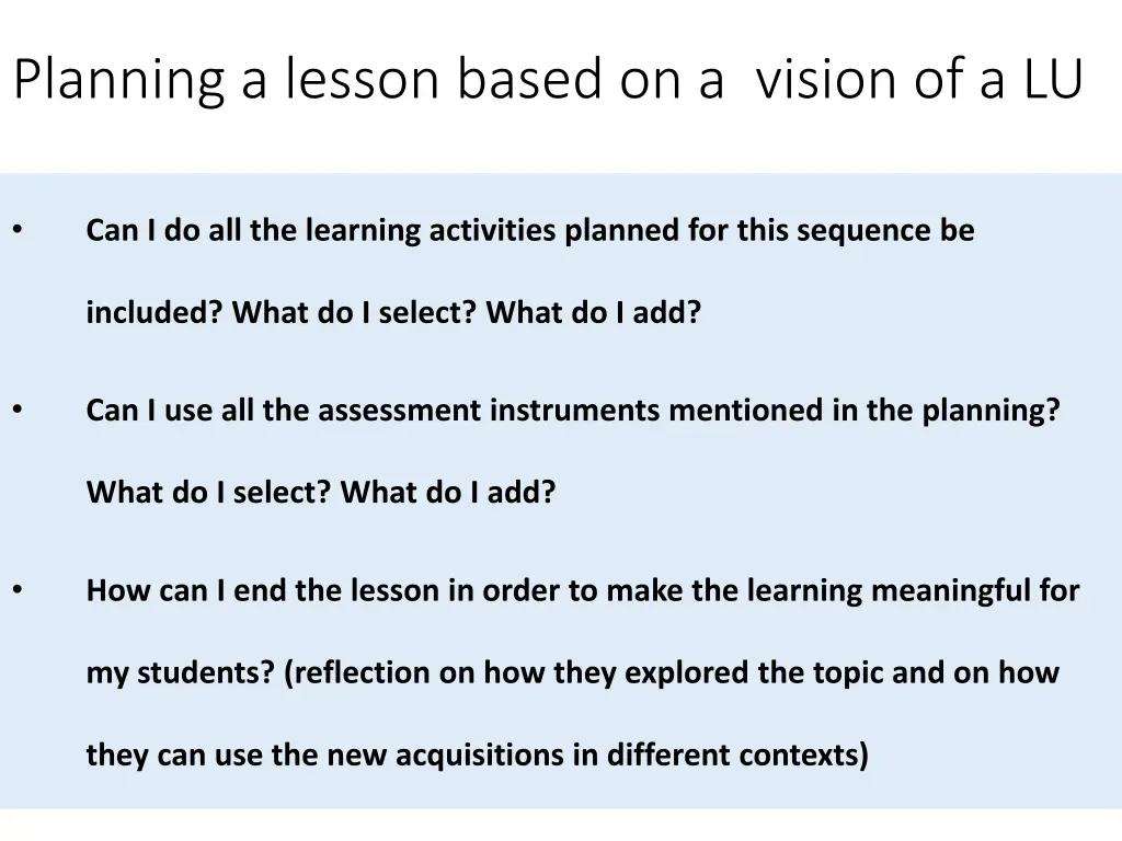 planning a lesson based on a vision of a lu 2