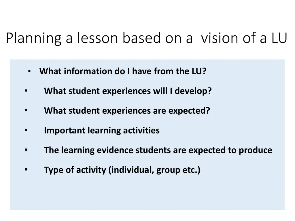 planning a lesson based on a vision of a lu