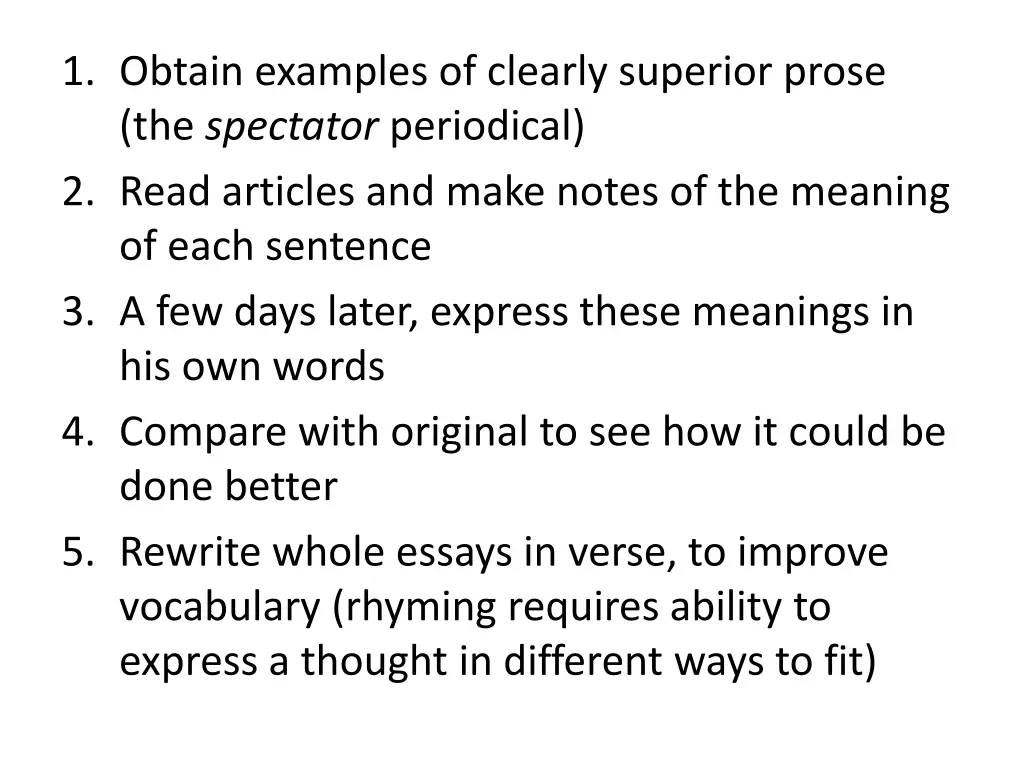 1 obtain examples of clearly superior prose