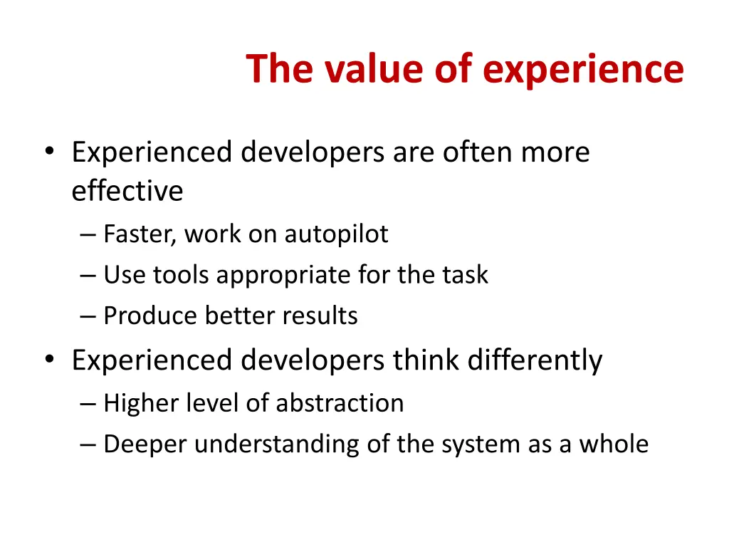 the value of experience