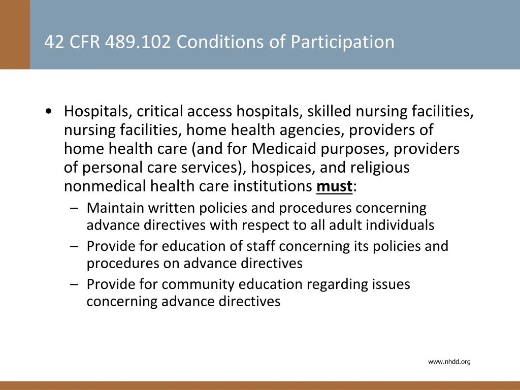 42 cfr 489 102 conditions of participation