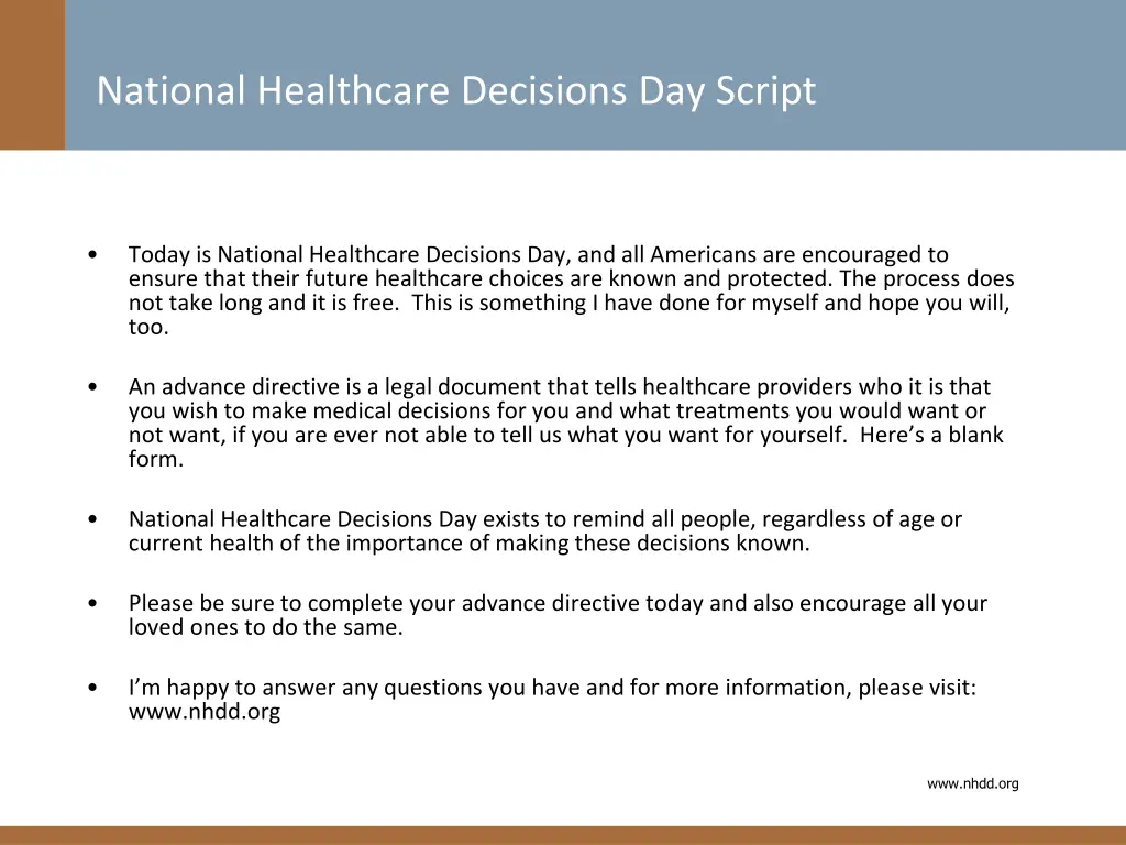 national healthcare decisions day script