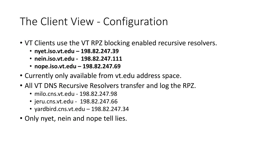 the client view configuration