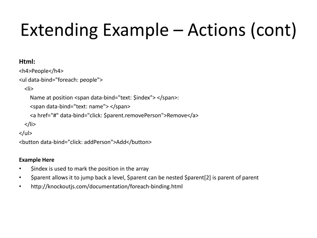 extending example actions cont