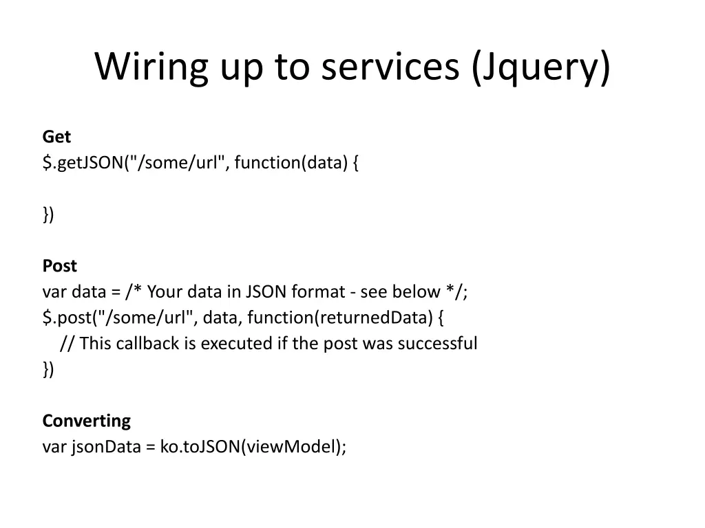 wiring up to services jquery