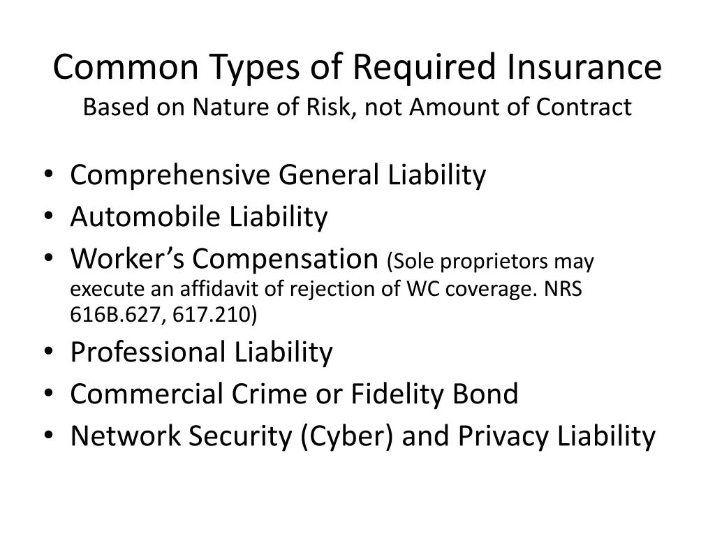 common types of required insurance based