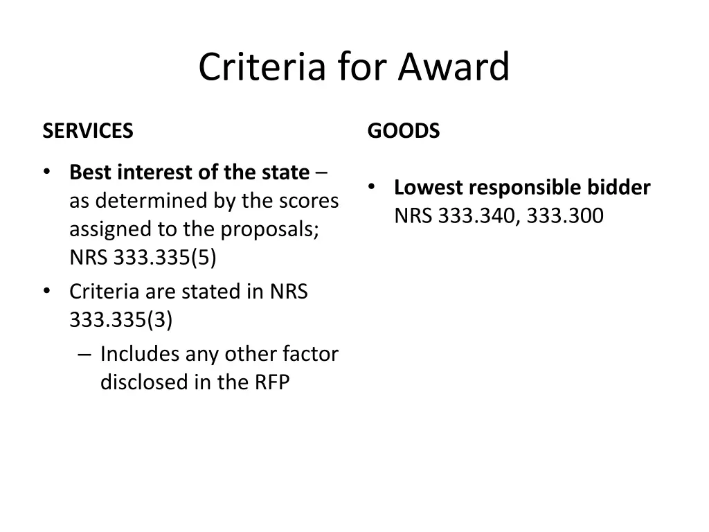 criteria for award