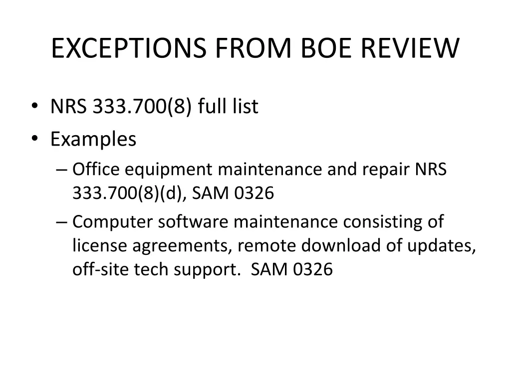 exceptions from boe review