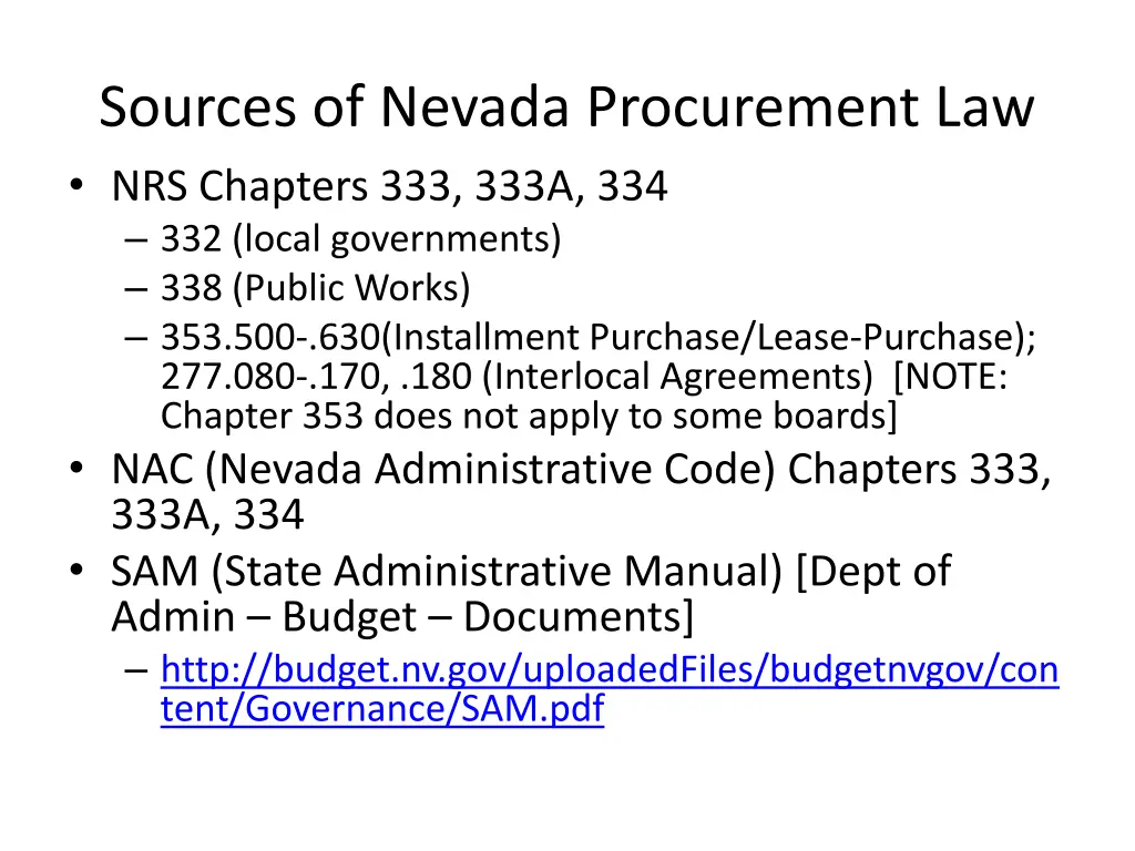 sources of nevada procurement law nrs chapters