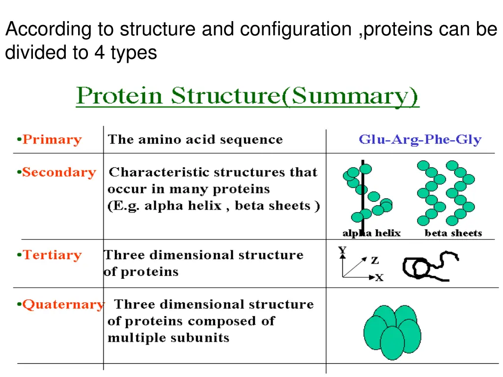 according to structure and configuration proteins