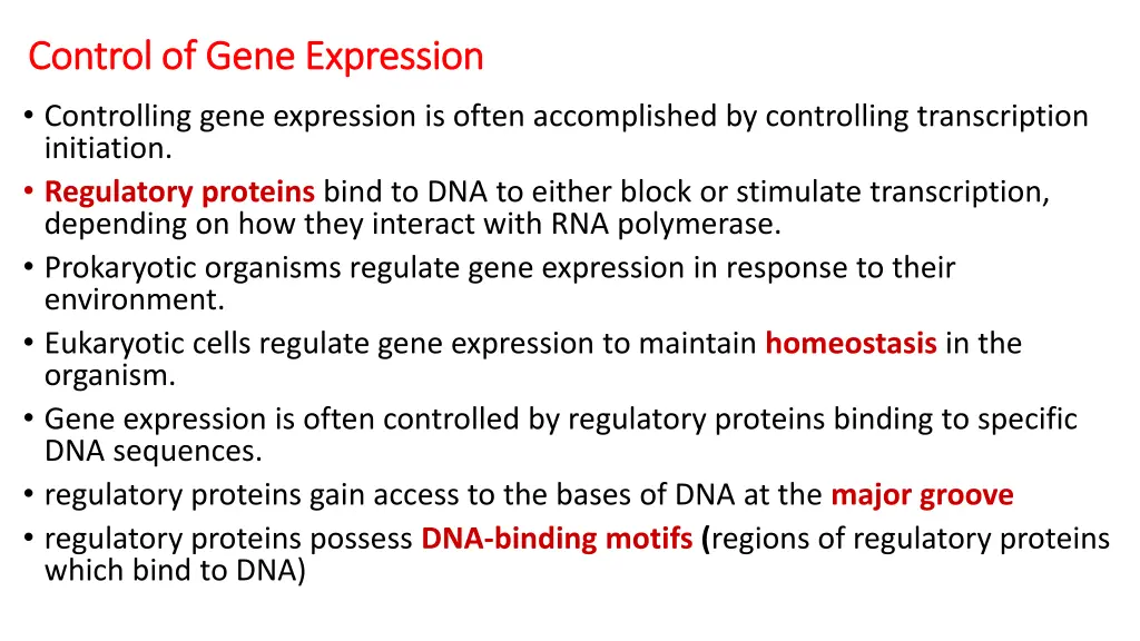 control of gene expression control of gene