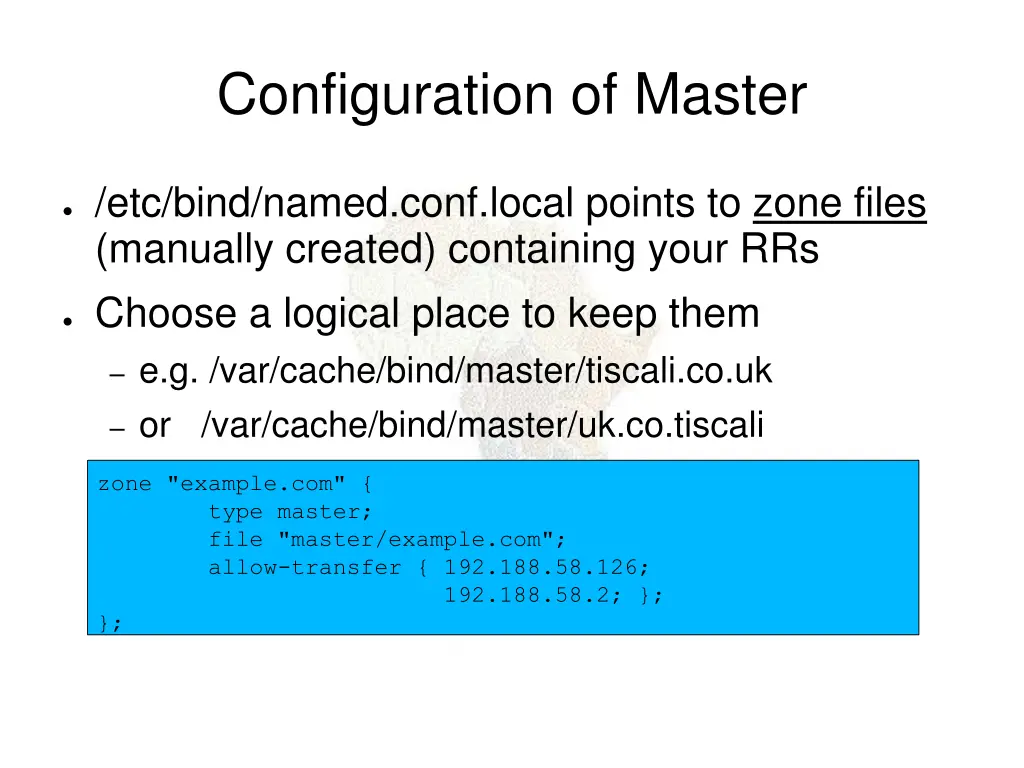 configuration of master