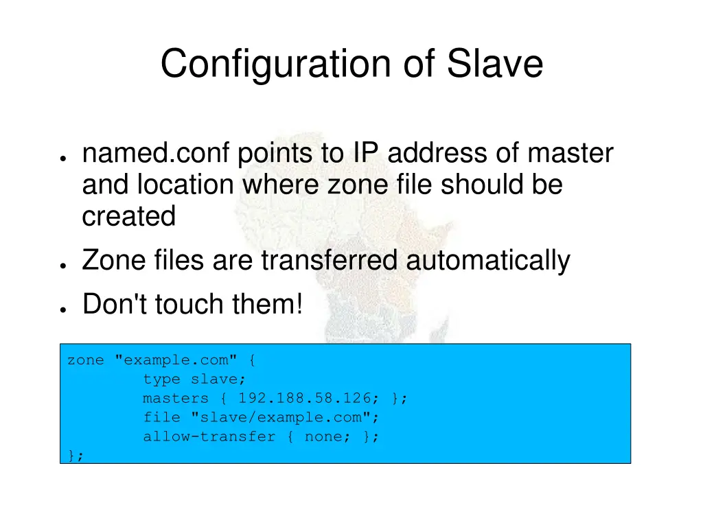 configuration of slave