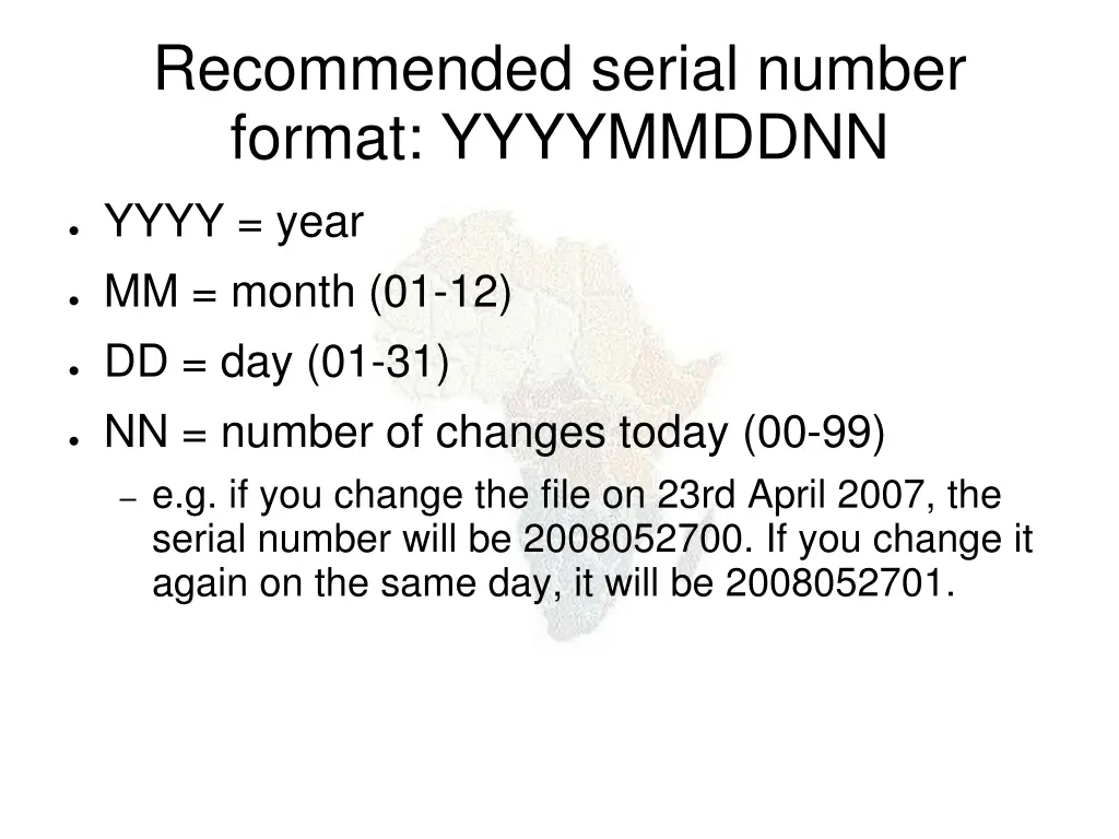 recommended serial number format yyyymmddnn