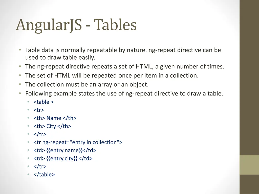 angularjs tables