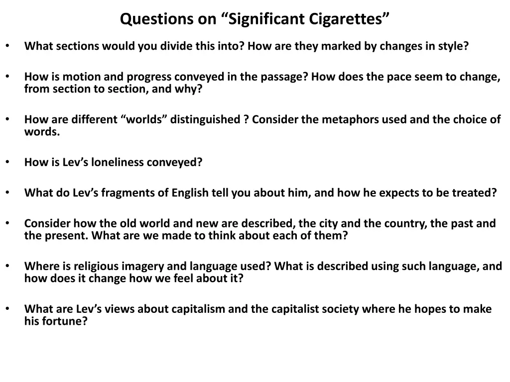 questions on significant cigarettes