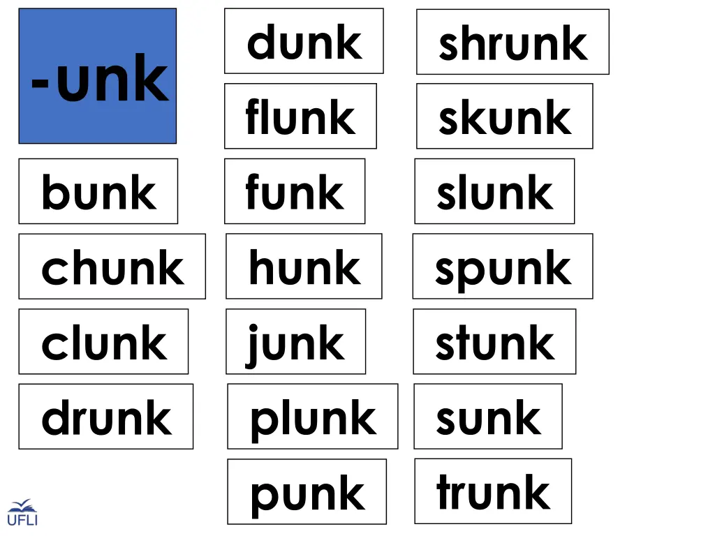 dunk flunk funk hunk junk plunk punk