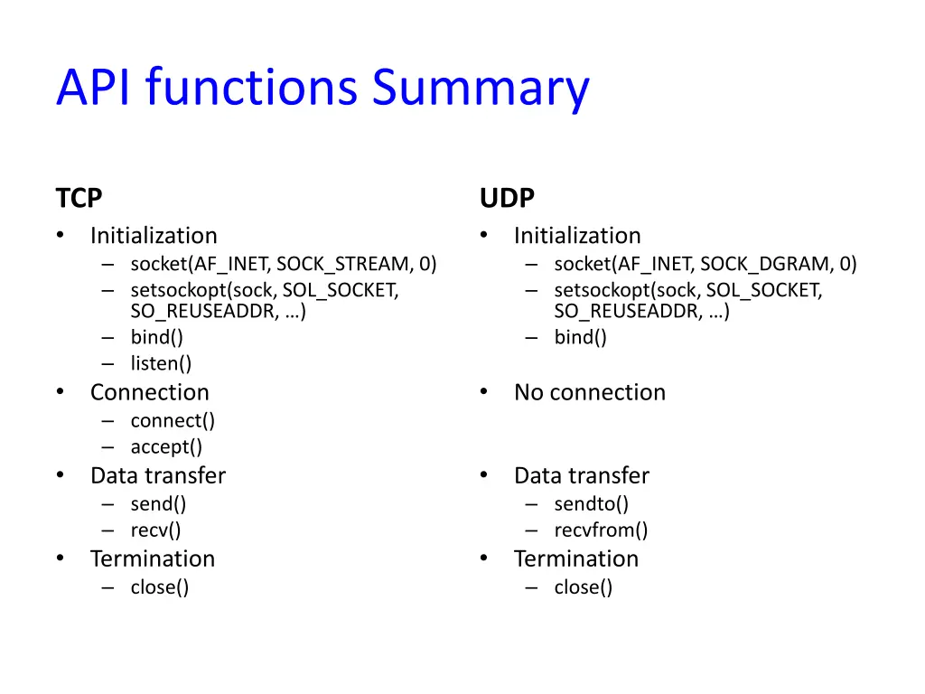 api functions summary