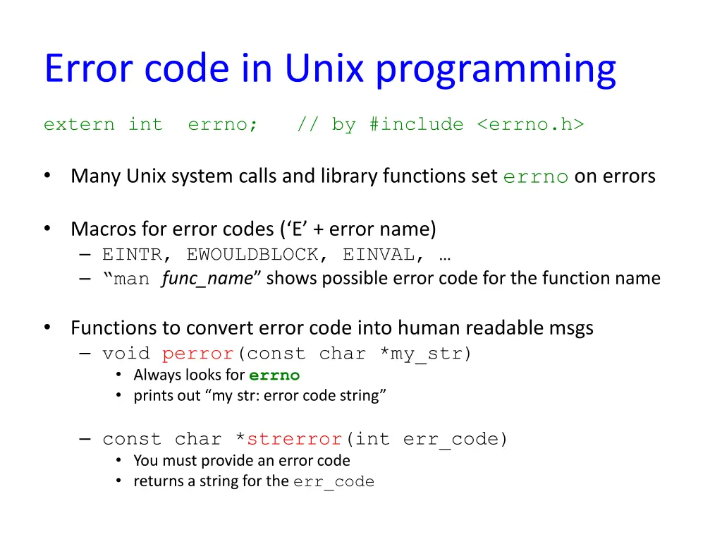 error code in unix programming