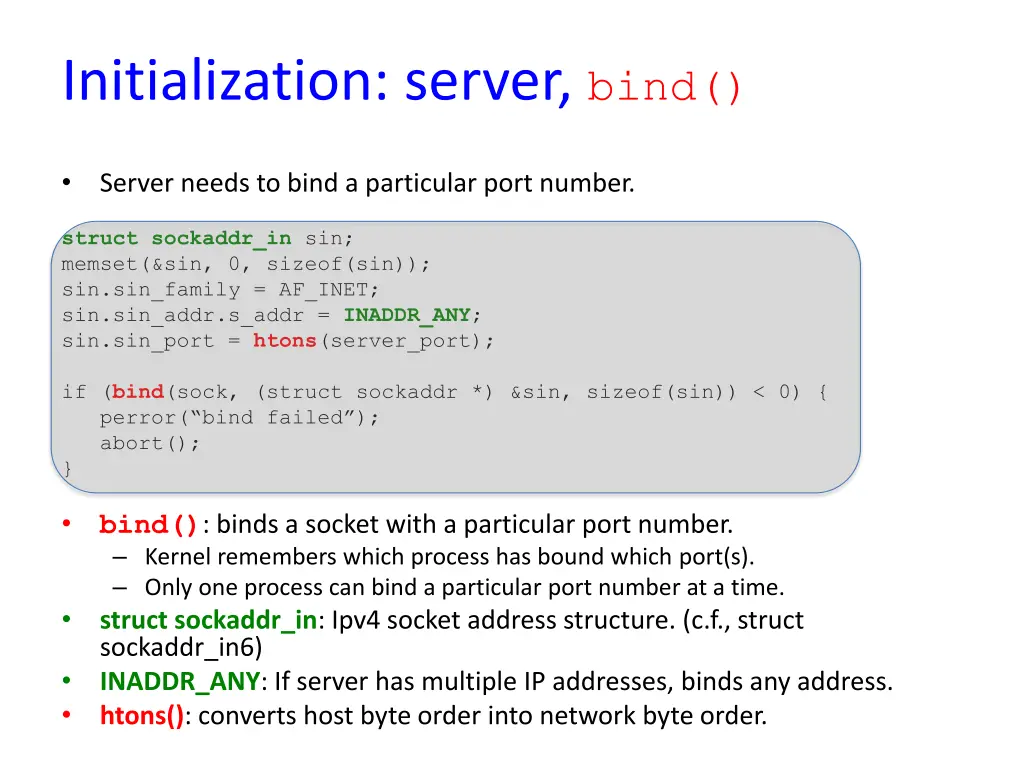 initialization server bind