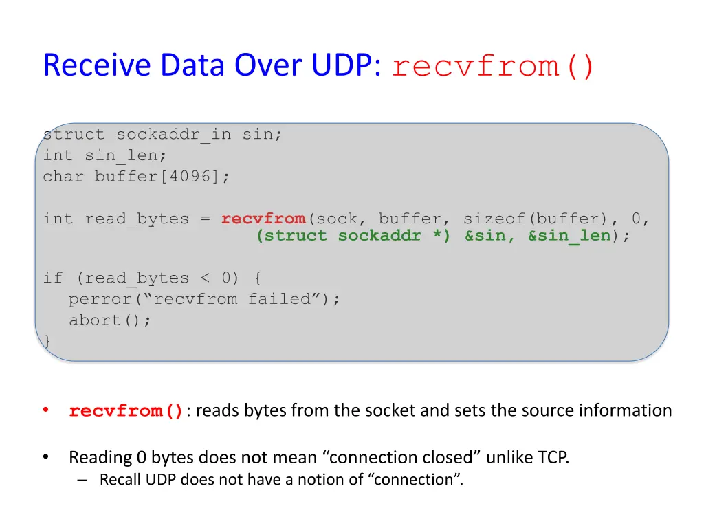 receive data over udp recvfrom