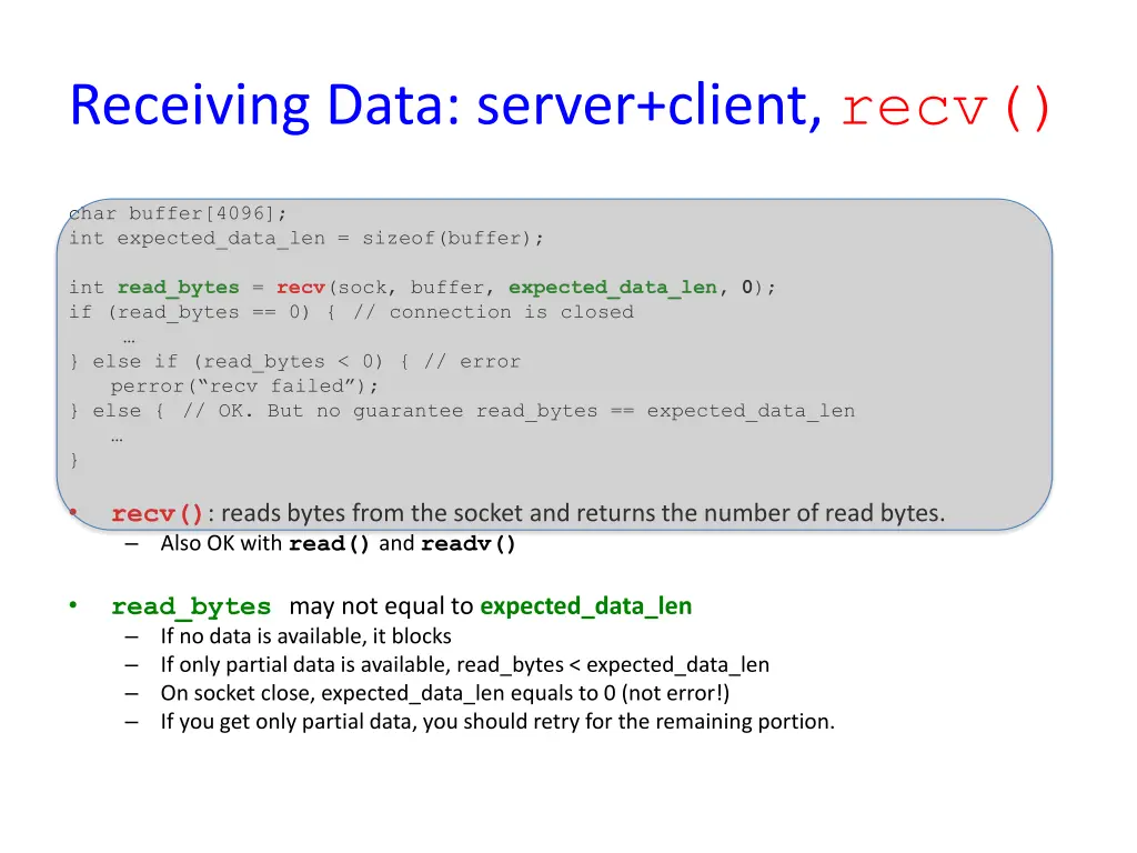 receiving data server client recv