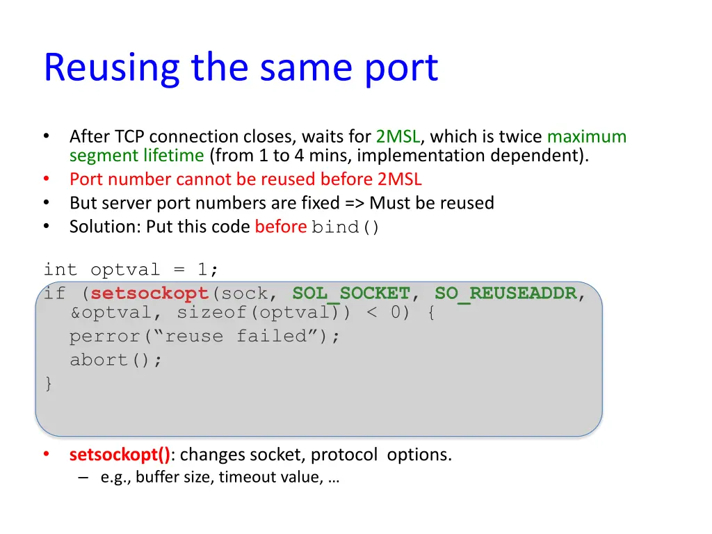 reusing the same port