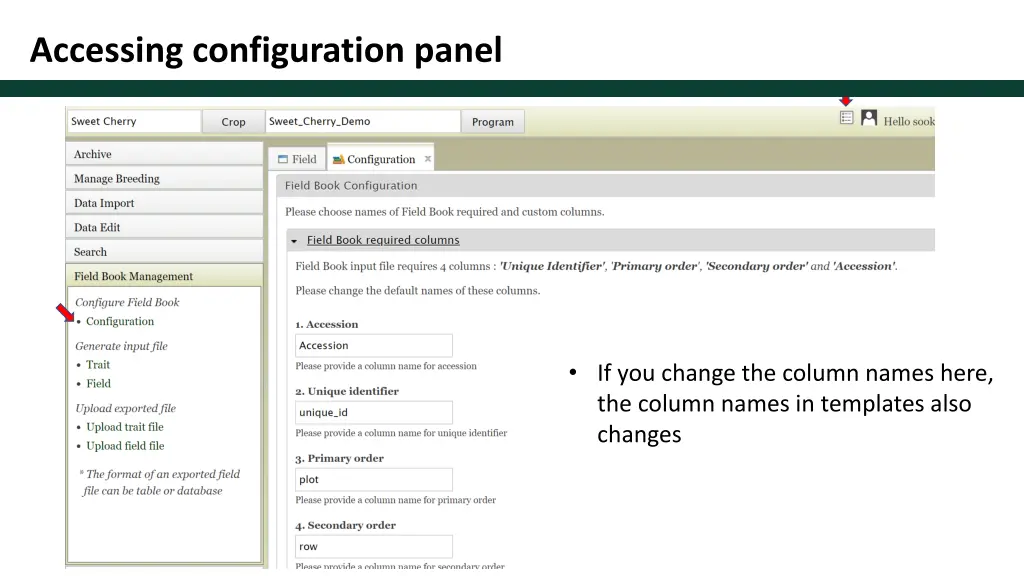 accessing configuration panel