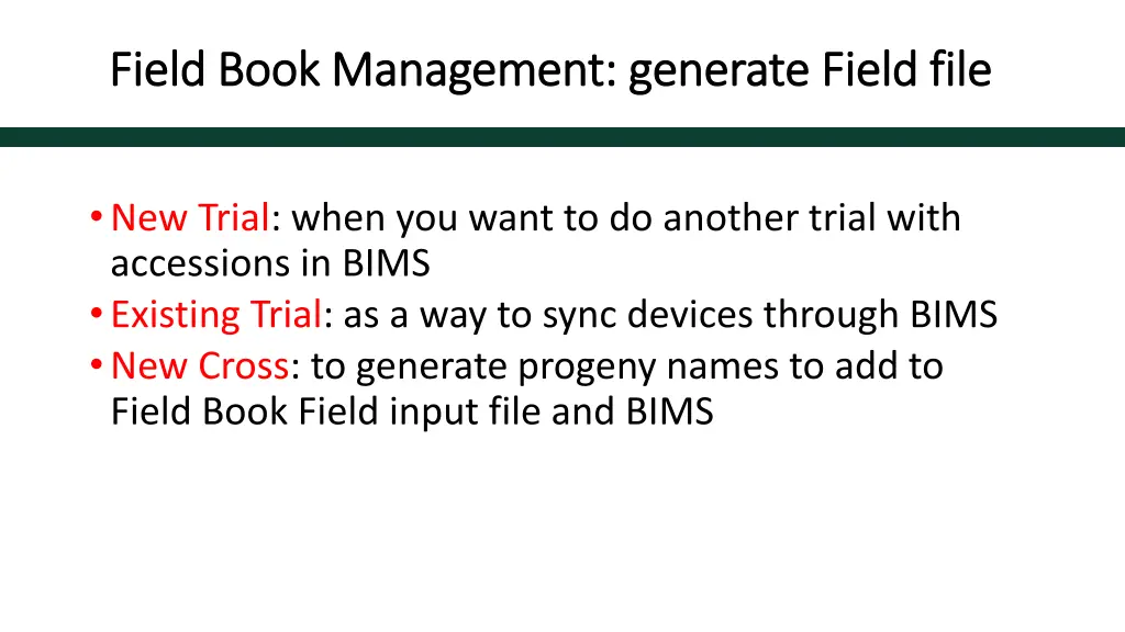 field book management generate field file field